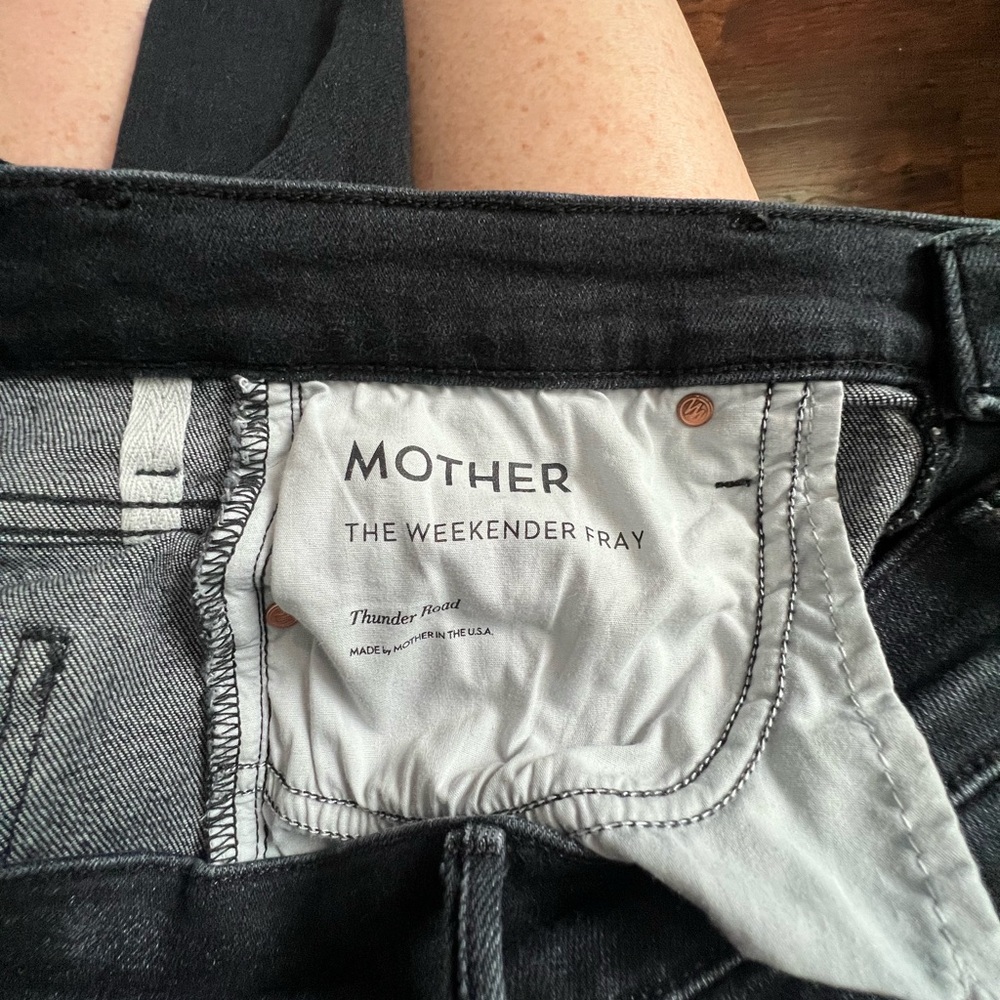 Mother Black Denim Jeans with Frayed Hem
